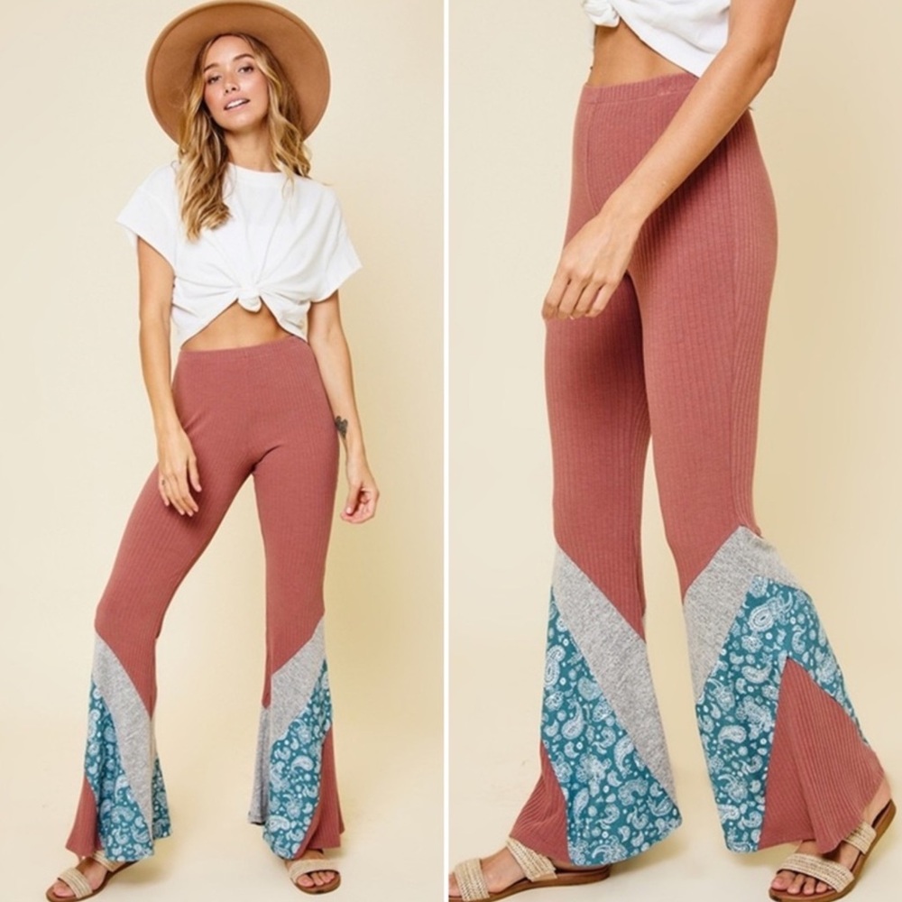 Ces Femme Boho Paisley Contrast Boot Cut Pants
